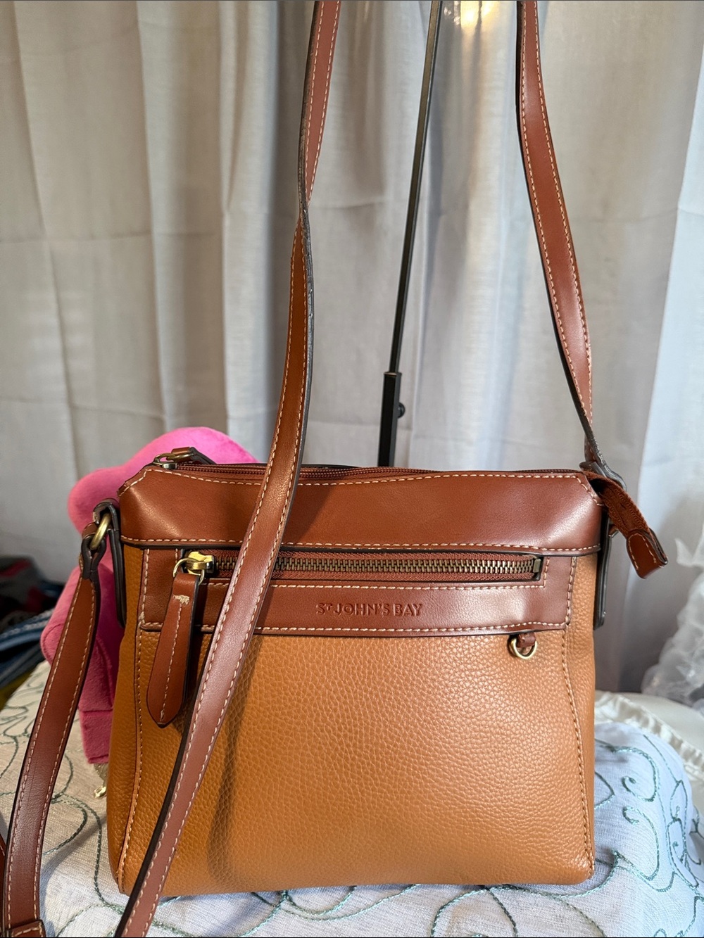 St. John's Bay Two-Tone Tan/Cognac Pebbled Crossbody Bag